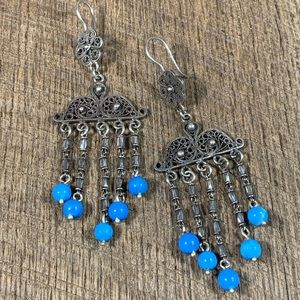 Vintage 800 Silver Chandelier Blue Stone Earrings